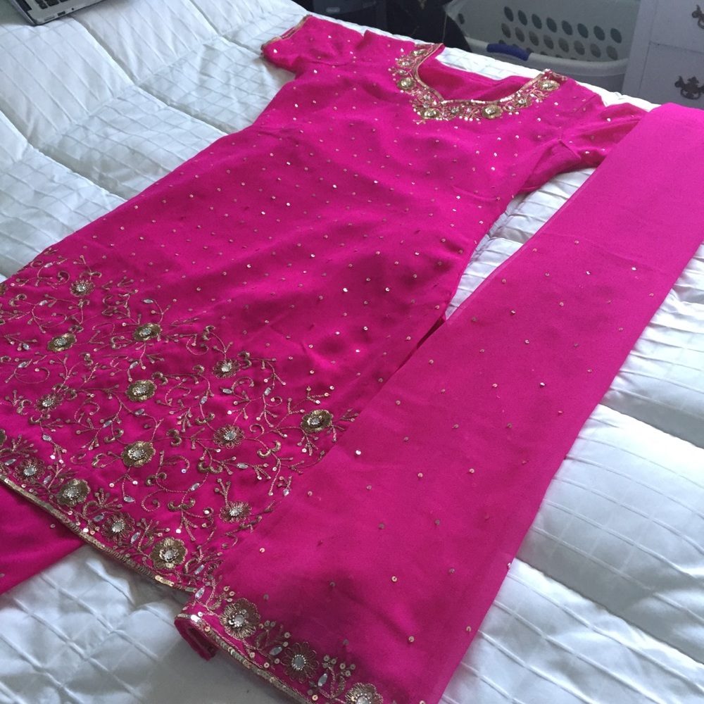 New Magenta&Gold Indian Punjabi Salwar Kameez